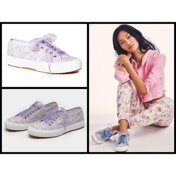 💕LOVESHACKFANCY x SUPERGA💕 Classic Sneaker ~ Lavender Blooms Floral US 8.5 NWT - Picture 1 of 16